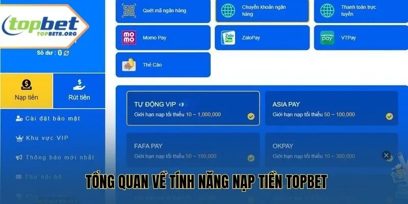 Tổng quan về tính năng nạp tiền Topbet